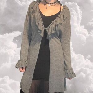 Y2K Grey Whimsy Grunge Ruffled Long Cardigan size L